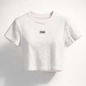Kith White Cropped Tee with Black/White Logo, cotton, XS, EUC